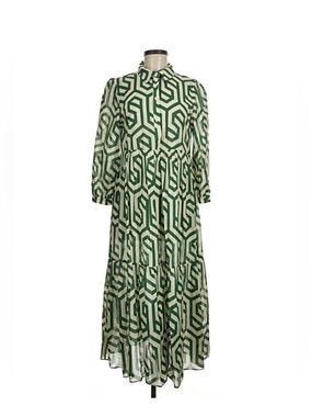 Zara Green & Cream Geometric Print Maxi Dress